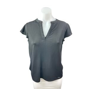 Calvin Klein Women's Gray Short Flutter Sleeve V Neck Shirt Blouse Top Size S